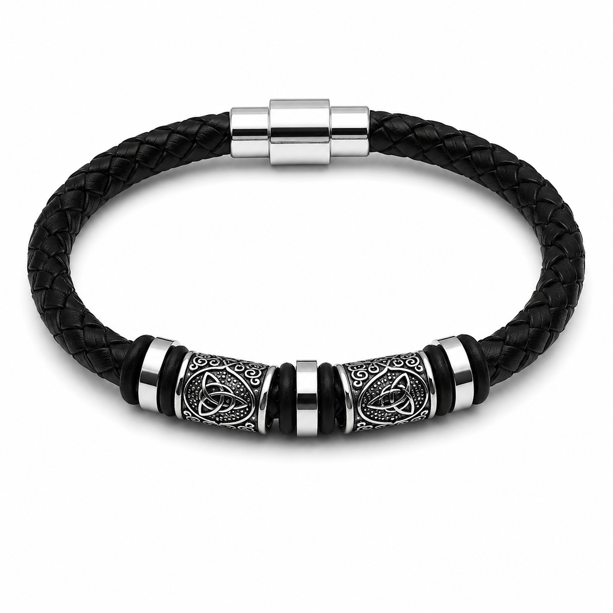 CELTIC KNOT — ΑΝΔΡΙΚΟ ΒΡΑΧΙΟΛΙ ΔΕΡΜΑΤΙΝΟ ΜΑΥΡΟ ΜΕ STAINLESS STEEL