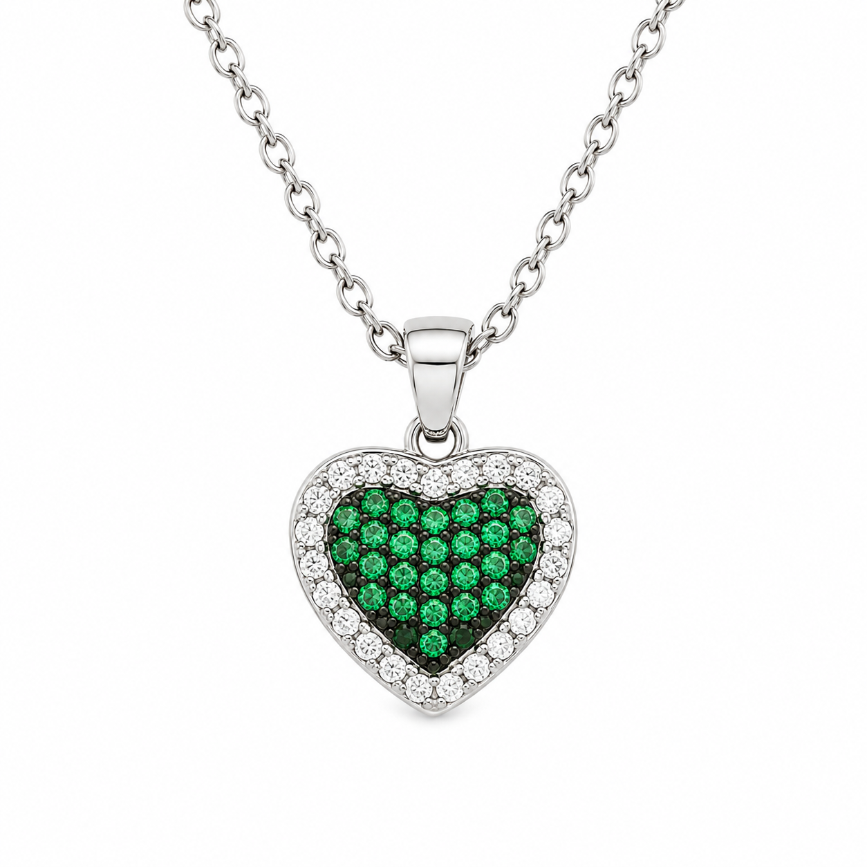 EMERALD HEART — ΚΟΛΙΕ ΑΣΗΜΙ 925 ΚΑΡΔΙΑ ΠΡΑΣΙΝΑ ΖΙΡΓΚΟΝ