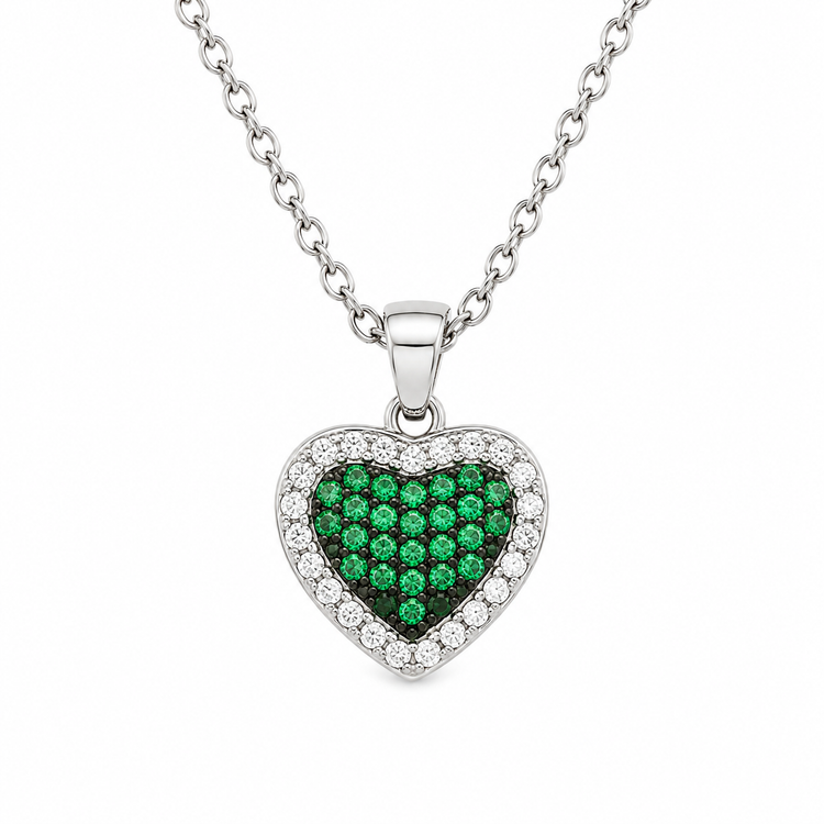 EMERALD HEART — ΚΟΛΙΕ ΑΣΗΜΙ 925 ΚΑΡΔΙΑ ΠΡΑΣΙΝΑ ΖΙΡΓΚΟΝ
