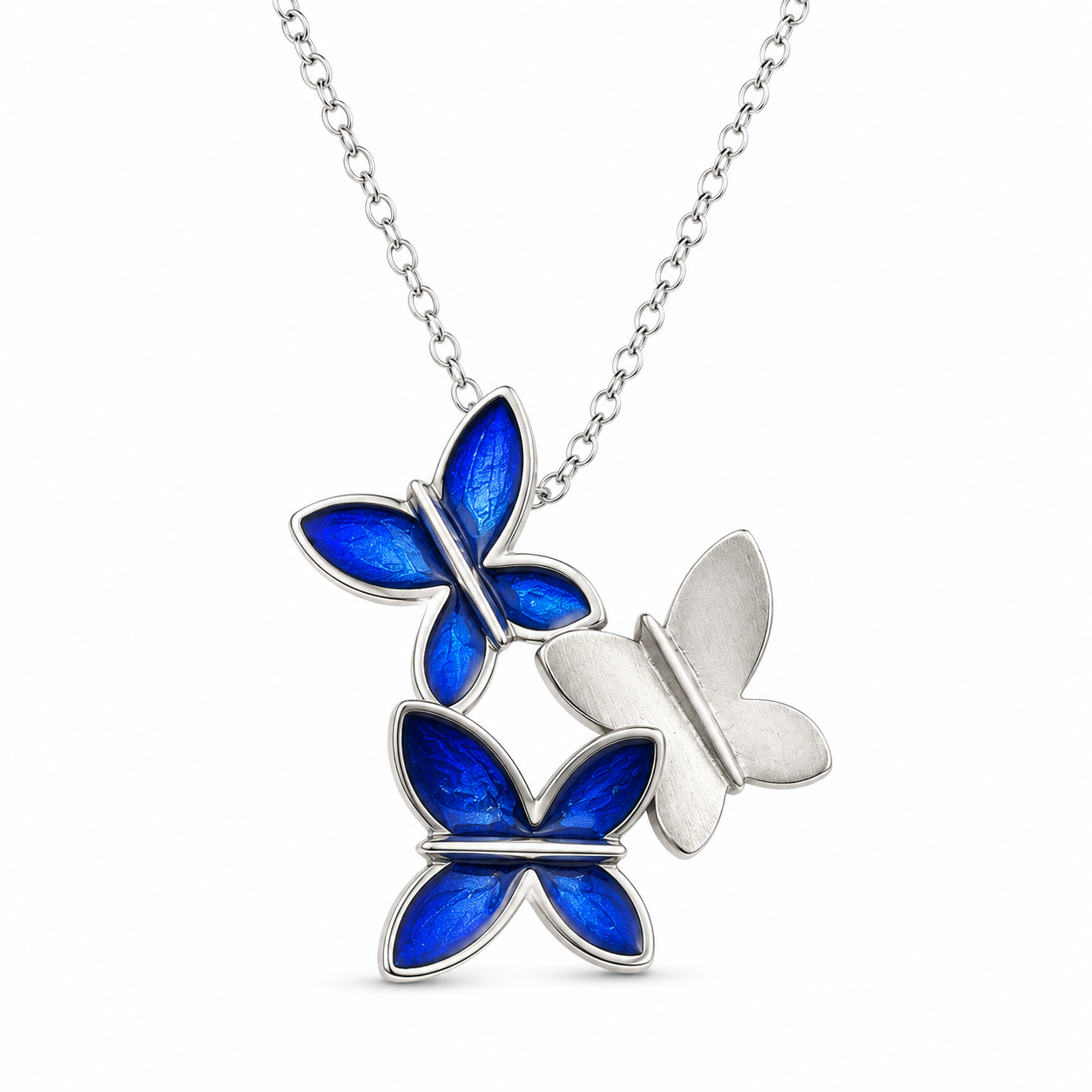 TRIPLE BUTTERFLY — ΚΟΛΙΕ ΑΣΗΜΙ 925 ΜΕ ΜΠΛΕ ΣΜΑΛΤΟ