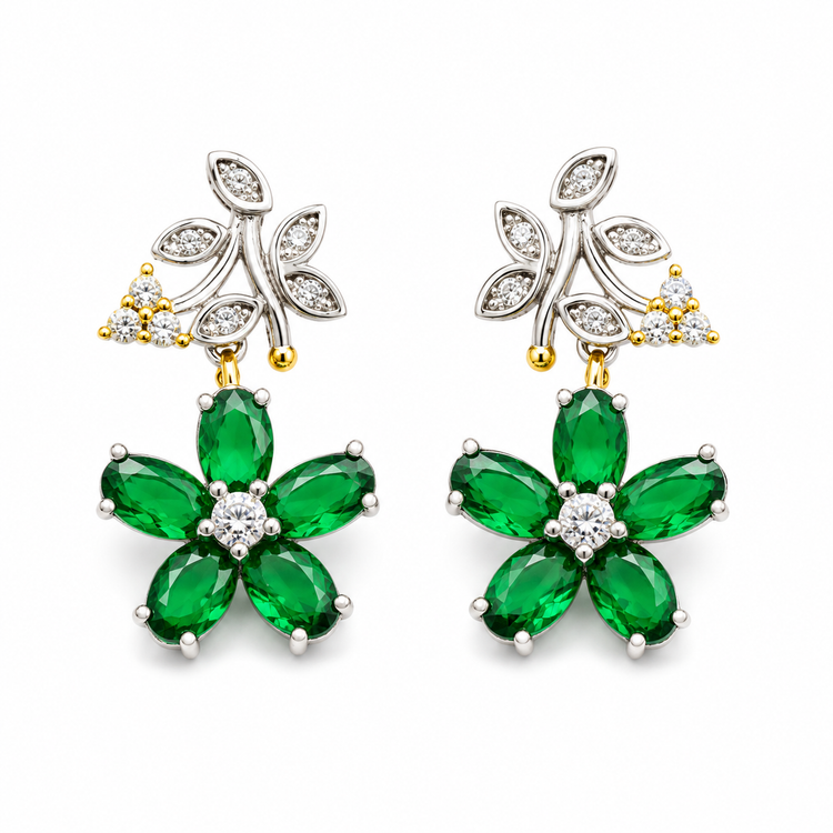 GREEN FLOWER — ΣΚΟΥΛΑΡΙΚΙΑ ΑΣΗΜΙ 925 ΜΕ ΠΡΑΣΙΝΑ ΚΡΥΣΤΑΛΛΑ ΚΑΙ ΖΙΡΓΚΟΝ