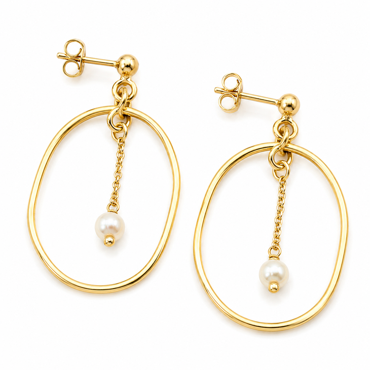 OVAL HOOP PEARL — ΣΚΟΥΛΑΡΙΚΙΑ ΑΣΗΜΙ 925 ΕΠΙΧΡΥΣΟ ΜΕ ΦΥΣΙΚΟ ΜΑΡΓΑΡΙΤΑΡΙ