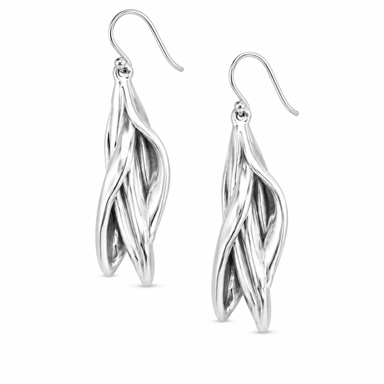 TWISTED LEAVES — ΣΚΟΥΛΑΡΙΚΙΑ ΑΣΗΜΙ 925 ΦΥΛΛΑ ΚΡΕΜΑΣΤΑ