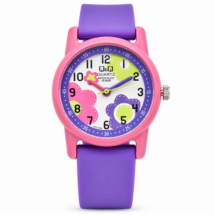 Q&Q FLOWERS — ΠΑΙΔΙΚΟ ΡΟΛΟΙ QUARTZ ΛΟΥΛΟΥΔΙΑ ΡΟΖ ΜΩΒ
