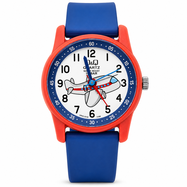 Q&Q AIRPLANE — ΠΑΙΔΙΚΟ ΡΟΛΟΙ QUARTZ ΑΕΡΟΠΛΑΝΟ ΚΟΚΚΙΝΟ ΜΠΛΕ