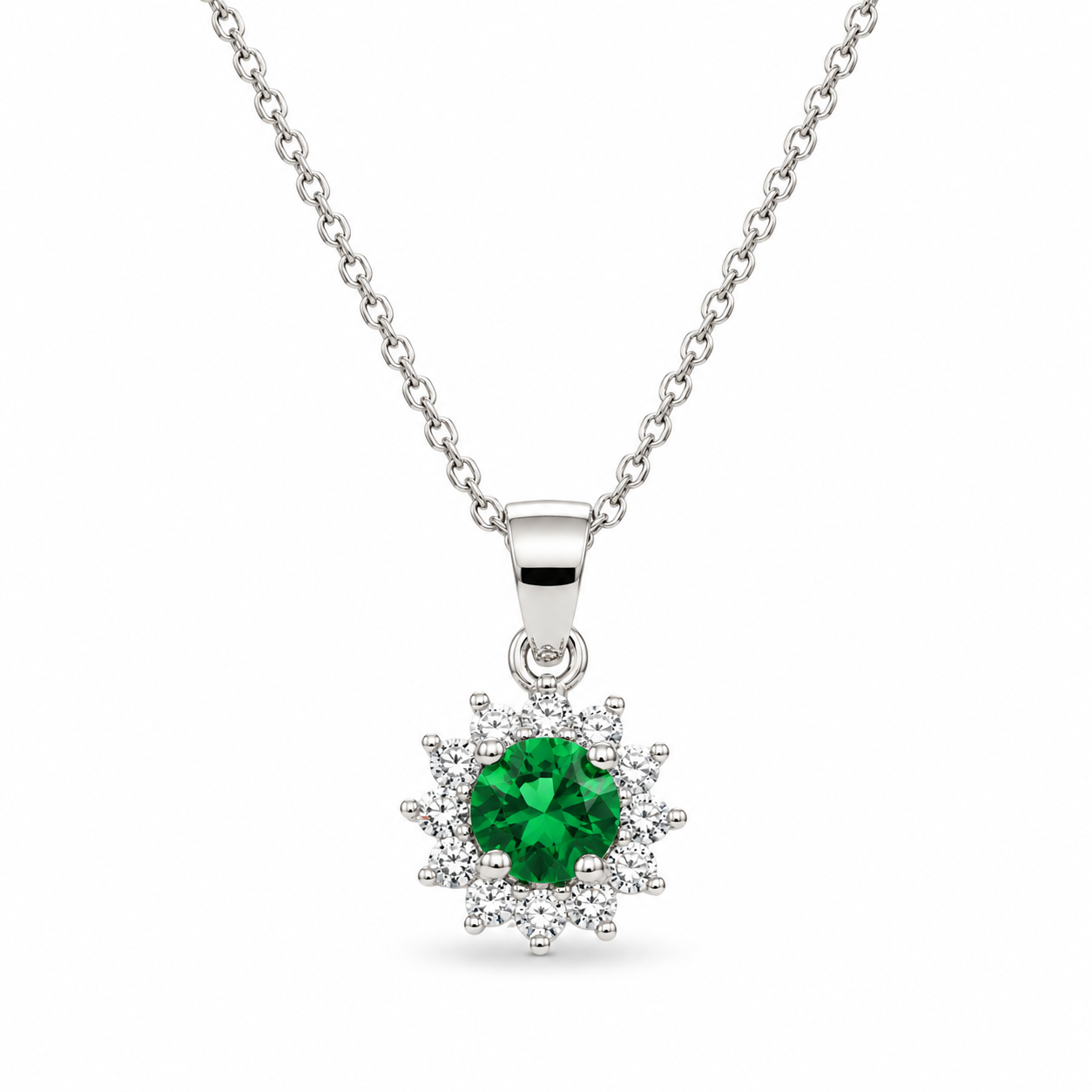 EMERALD HALO — ΚΟΛΙΕ ΑΣΗΜΙ 925 ΠΡΑΣΙΝΟ ΖΙΡΓΚΟΝ HALO