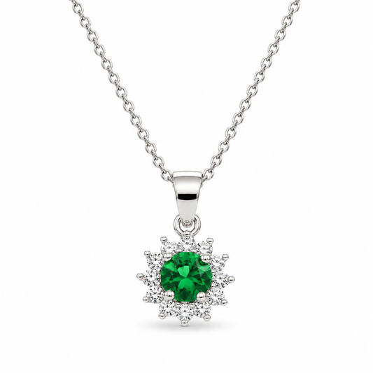 EMERALD HALO — ΚΟΛΙΕ ΑΣΗΜΙ 925 ΠΡΑΣΙΝΟ ΖΙΡΓΚΟΝ HALO