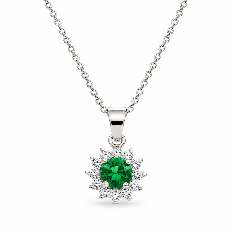 EMERALD HALO — ΚΟΛΙΕ ΑΣΗΜΙ 925 ΠΡΑΣΙΝΟ ΖΙΡΓΚΟΝ HALO