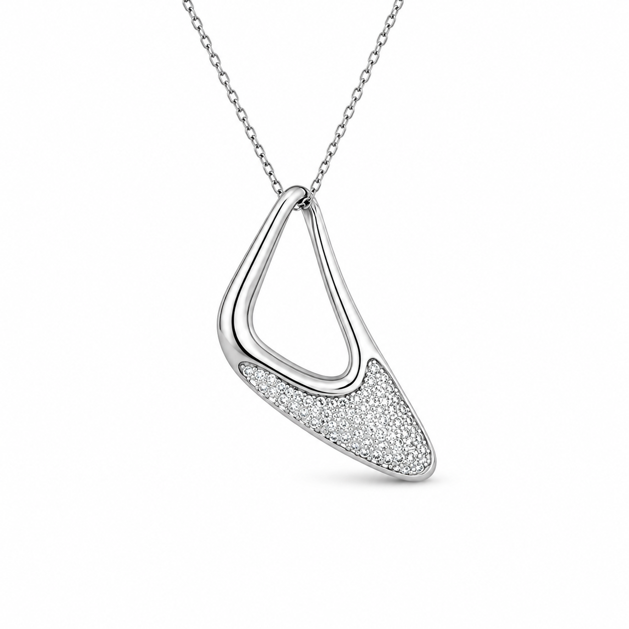 PAVE EDGE — ΚΟΛΙΕ ΑΣΗΜΙ 925 ΤΡΙΓΩΝΟ PENDANT ΖΙΡΓΚΟΝ PAVE