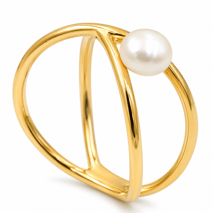 GOLDEN ORBIT PEARL — ΔΑΧΤΥΛΙΔΙ ΑΣΗΜΙ 925 ΕΠΙΧΡΥΣΟ ΚΥΚΛΟΣ ΜΑΡΓΑΡΙΤΑΡΙ