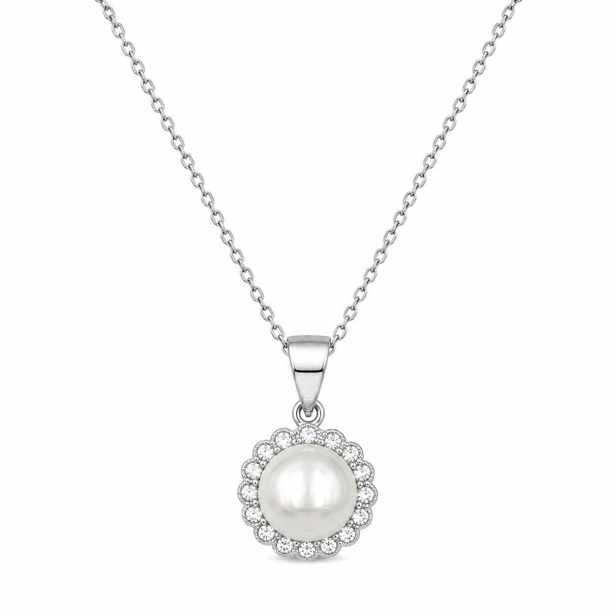 HALO PEARL — ΚΟΛΙΕ ΑΣΗΜΙ 925 ΦΥΣΙΚΟ ΜΑΡΓΑΡΙΤΑΡΙ HALO ΖΙΡΓΚΟΝ