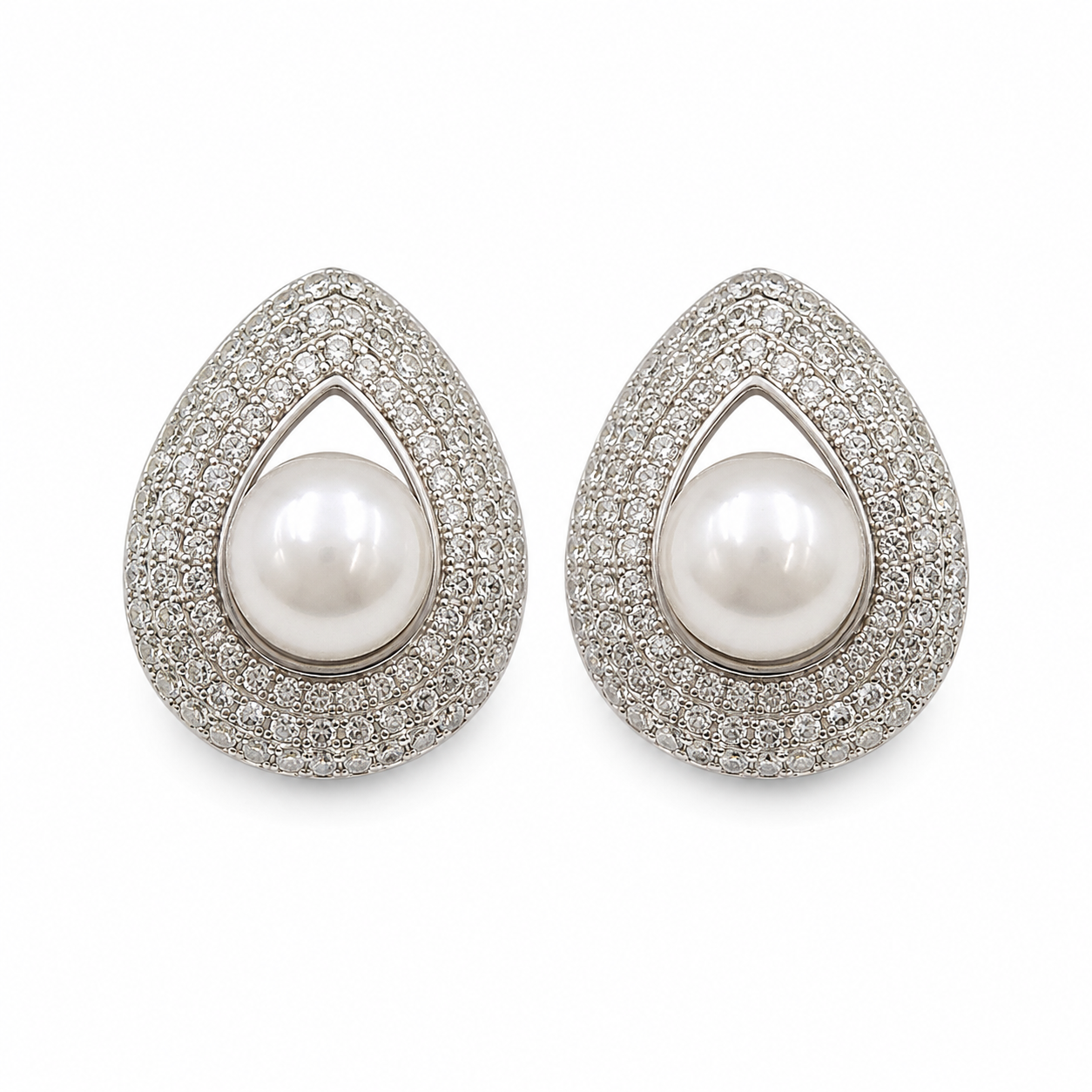 PAVE PEARL DROP — ΣΚΟΥΛΑΡΙΚΙΑ ΚΑΡΦΩΤΑ ΑΣΗΜΙ 925 ΜΑΡΓΑΡΙΤΑΡΙ ΖΙΡΓΚΟΝ PAVE