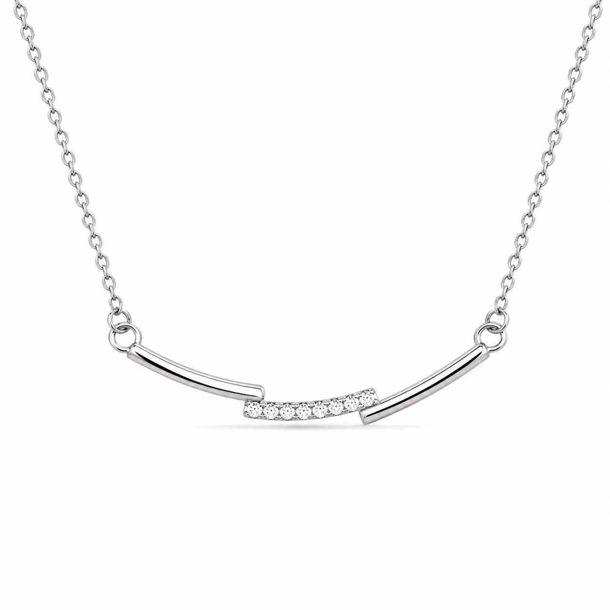 CURVED BAR TRIO NECKLACE — ΚΟΛΙΕ ΑΣΗΜΙ 925 ΡΟΔΙΟ ΚΑΜΠΥΛΩΤΟ ΜΕ ΖΙΡΓΚΟΝ