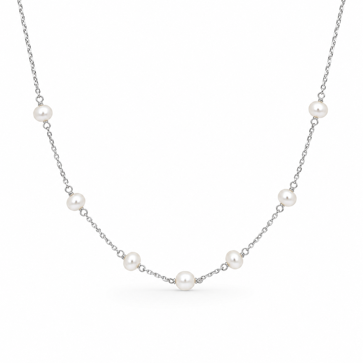 PEARL STATION NECKLACE — ΚΟΛΙΕ ΑΣΗΜΙ 925 ΡΟΔΙΟ ΜΕ ΜΑΡΓΑΡΙΤΑΡΙΑ ΣΕ ΣΕΙΡΑ