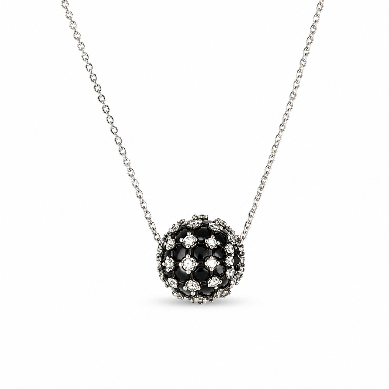 PAVE DISCO BALL NECKLACE — ΚΟΛΙΕ ΑΣΗΜΙ 925 ΟΞΕΙΔΩΜΕΝΟ ΣΦΑΙΡΙΚΟ ΜΕ ΜΑΥΡΑ ΚΑΙ ΛΕΥΚΑ ΖΙΡΓΚΟΝ