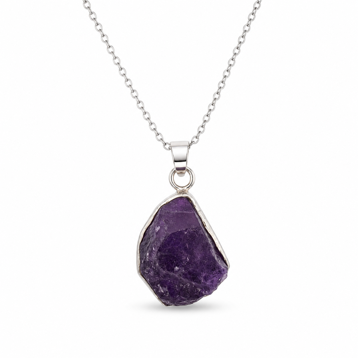 RAW AMETHYST NECKLACE — ΚΟΛΙΕ ΑΣΗΜΙ 925 ΡΟΔΙΟ ΜΕ ΦΥΣΙΚΟ ΑΜΕΘΥΣΤΟ