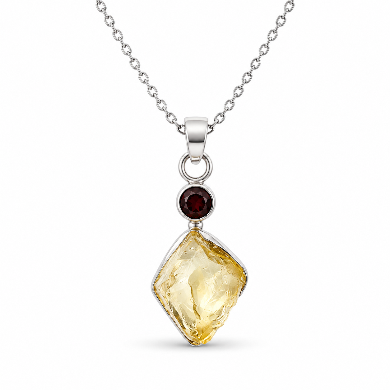 CITRINE GARNET NECKLACE — ΚΟΛΙΕ ΑΣΗΜΙ 925 ΜΕ ΓΡΑΝΑΤΗ ΚΑΙ ΦΥΣΙΚΗ ΣΙΤΡΙΝΗ