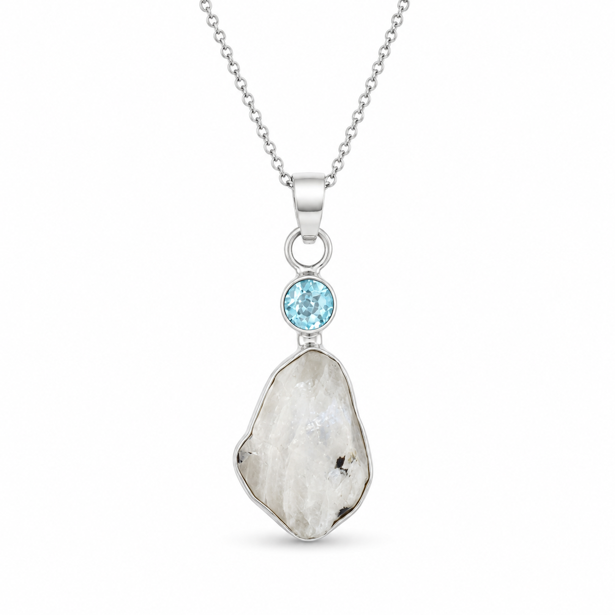 RAW QUARTZ AQUAMARINE NECKLACE — ΚΟΛΙΕ ΑΣΗΜΙ 925 ΜΕ ΧΑΛΑΖΙΑ ΚΑΙ AQUAMARINE