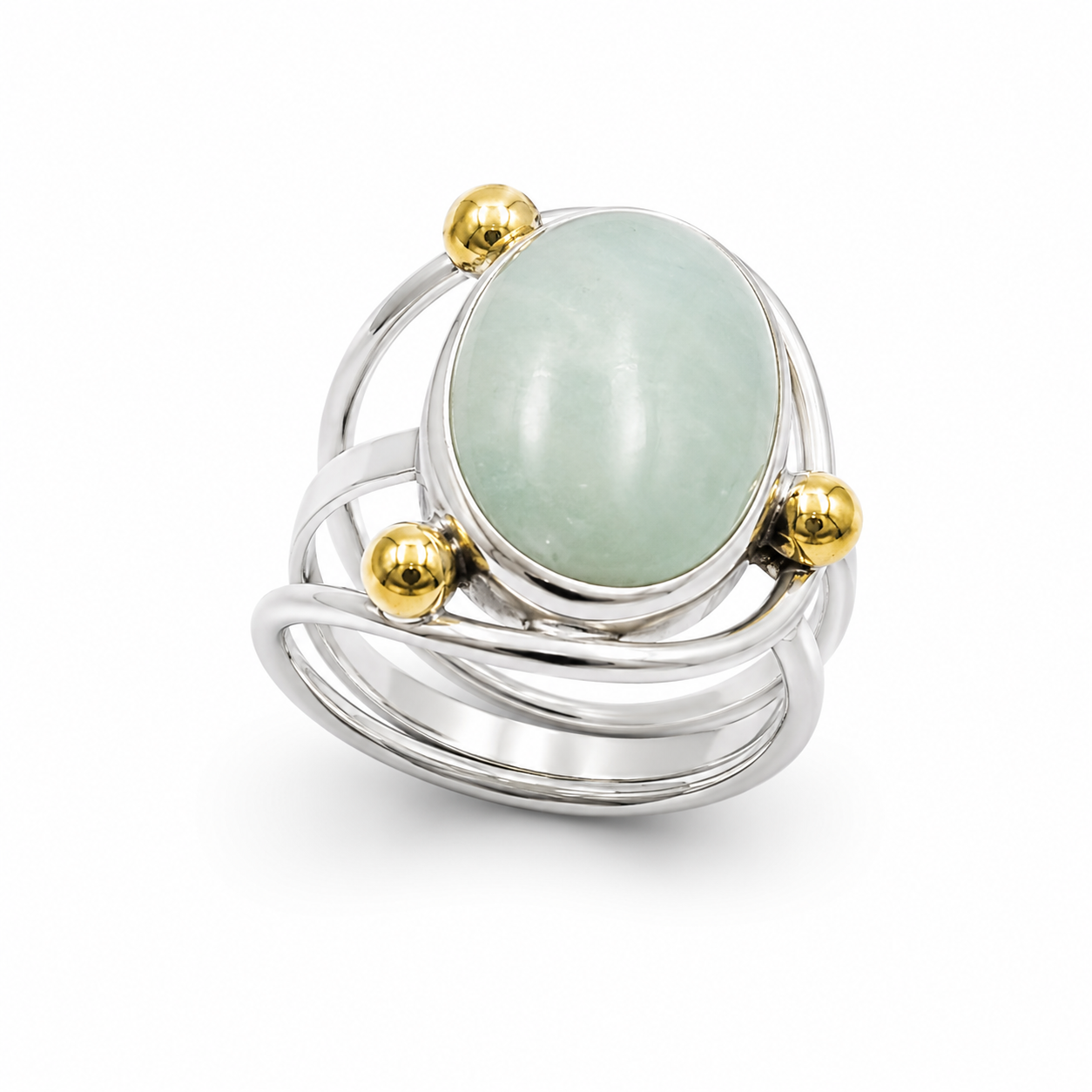 AMAZONITE ORBIT RING — ΔΑΧΤΥΛΙΔΙ ΑΣΗΜΙ 925 ΔΙΧΡΩΜΟ ΜΕ ΦΥΣΙΚΟ ΑΜΑΖΟΝΙΤΗ