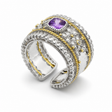 ROYAL PAVE AMETHYST RING — ΔΑΧΤΥΛΙΔΙ ΑΣΗΜΙ 925 ΔΙΧΡΩΜΟ ΦΑΡΔΙΑ ΜΠΑΝΤΑ ΜΕ ΦΥΣΙΚΟ ΑΜΕΘΥΣΤΟ