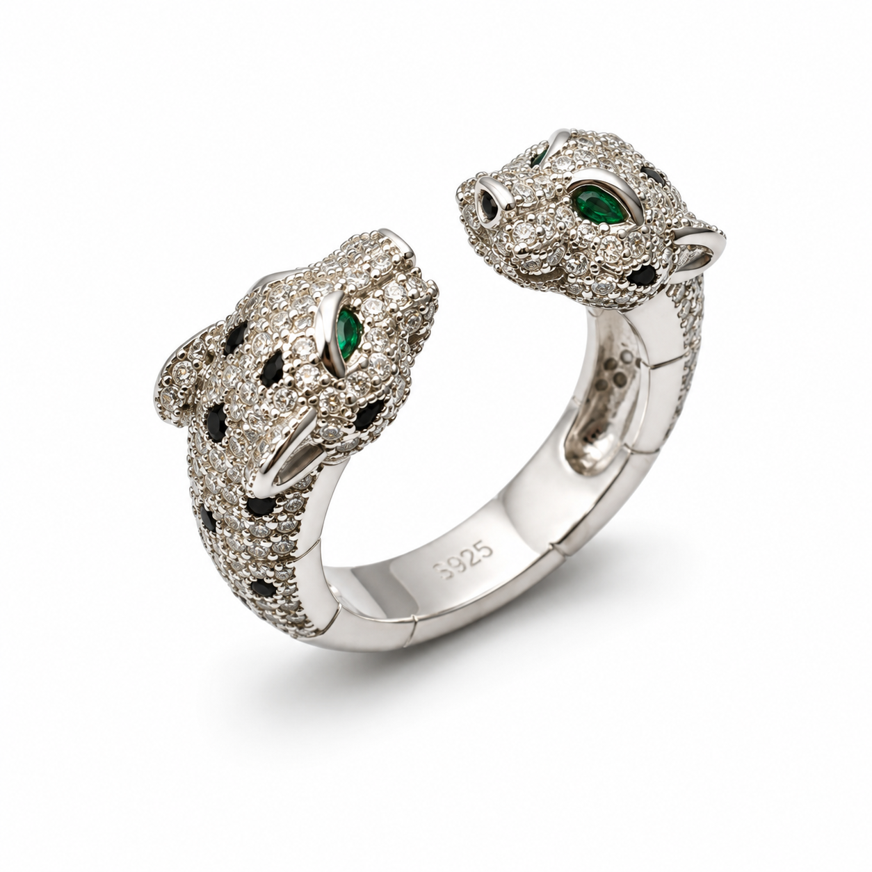 DOUBLE PANTHER HEAD RING — ΔΑΧΤΥΛΙΔΙ ΑΣΗΜΙ 925 ΡΟΔΙΟ ΔΙΠΛΟΣ ΠΑΝΘΗΡΑΣ ΜΕ ΖΙΡΓΚΟΝ
