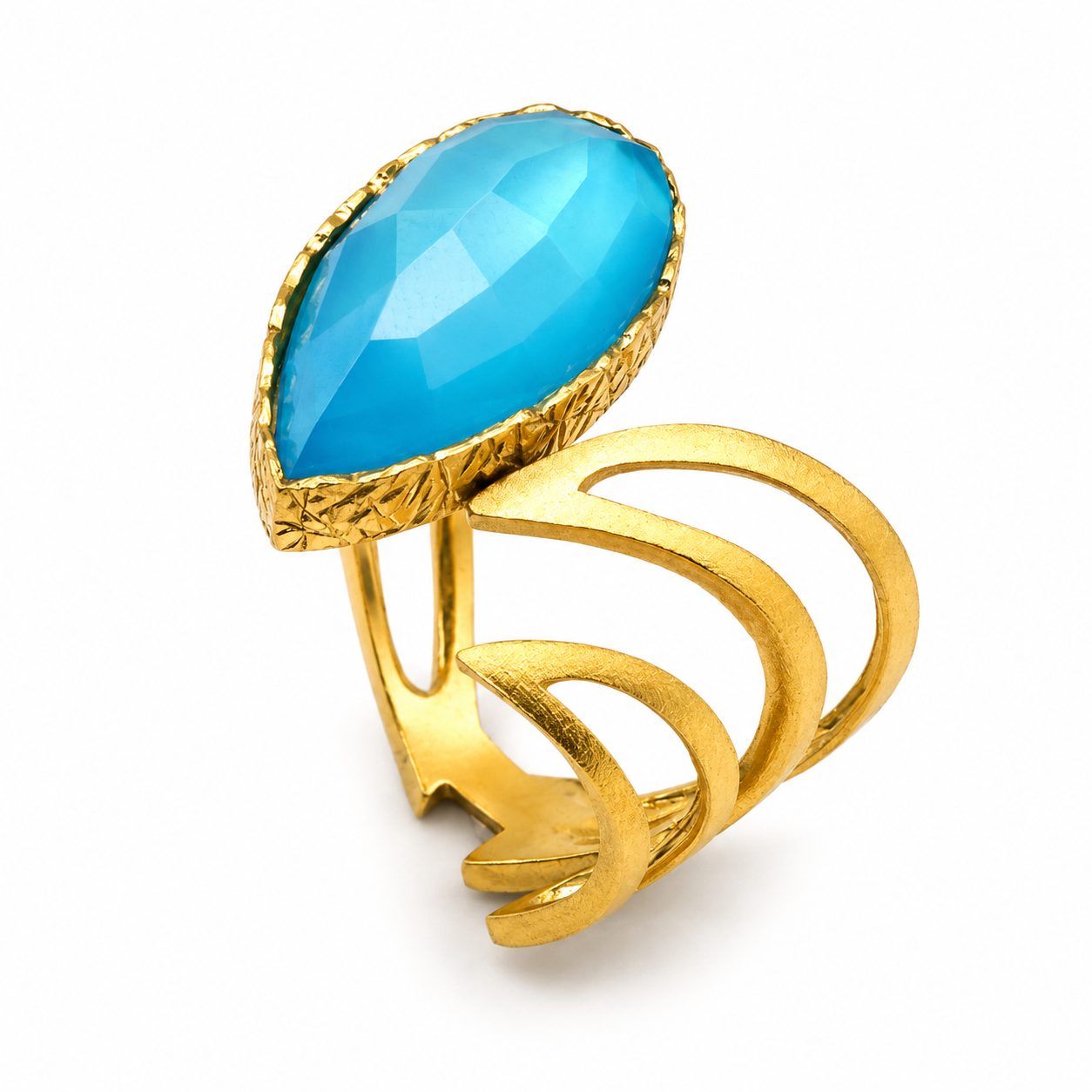 AZURE WAVE — ΔΑΧΤΥΛΙΔΙ ΑΣΗΜΙ 925 ΔΙΠΛΗ ΕΠΙΧΡΥΣΩΣΗ 18Κ ΜΕ BLUE TOPAZ