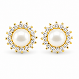 PEARL HALO STUD — ΚΑΡΦΩΤΑ ΑΣΗΜΙ 925 ΕΠΙΧΡΥΣΟ ΜΑΡΓΑΡΙΤΑΡΙ ΖΙΡΓΚΟΝ
