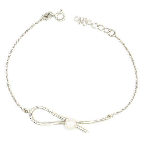 NEMA KNOT SILVER — Ασημένιο βραχιόλι με μαργαριτάρι & λεπτή καμπύλη