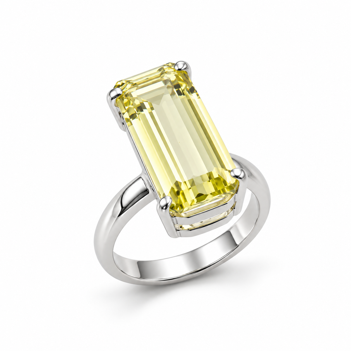 BAGUETTE CITRINE SOLITAIRE — ΔΑΧΤΥΛΙΔΙ ΑΣΗΜΙ 925 ΜΕ CITRINE ΚΟΠΗ EMERALD