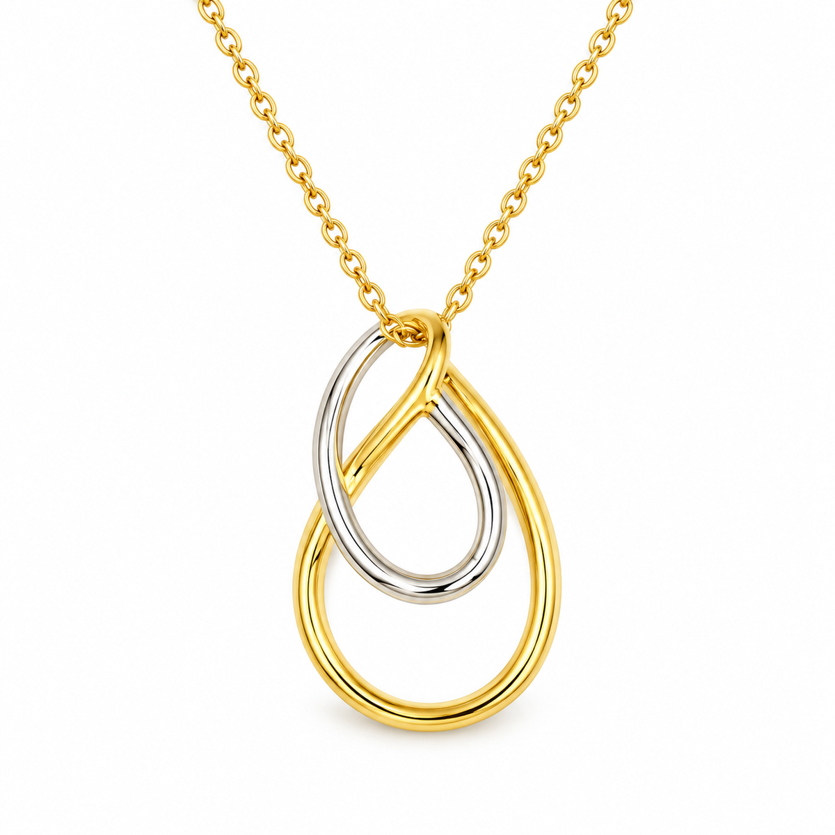 INTERLOCKED DROPS — ΚΟΛΙΕ ΑΣΗΜΙ 925 ΔΙΧΡΩΜΟ ΔΙΠΛΗ ΣΤΑΓΟΝΑ