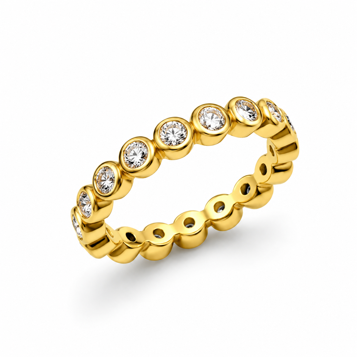 BEZEL ETERNITY GOLD — ΔΑΧΤΥΛΙΔΙ ΑΣΗΜΙ 925 ΕΠΙΧΡΥΣΩΜΕΝΟ ΒΕΡΑ ΜΕ ΖΙΡΚΟΝΙΑ ΣΕ ΚΑΣΤΟΝΙΑ