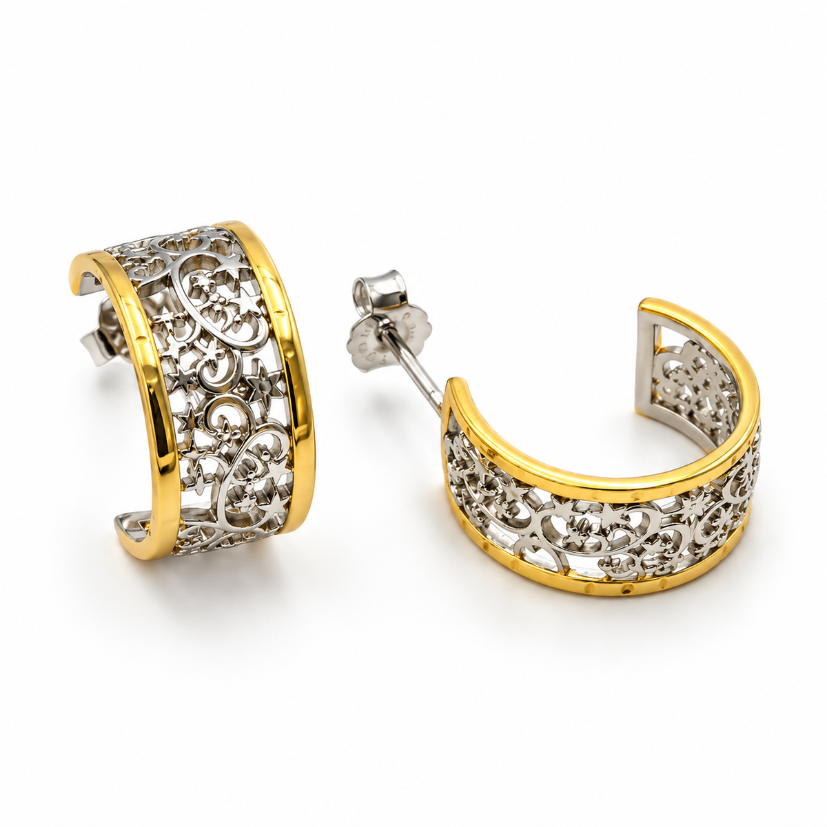 FILIGREE LACE HOOP — ΣΚΟΥΛΑΡΙΚΙΑ ΚΡΙΚΟΙ ΑΣΗΜΙ 925 ΔΙΧΡΩΜΟ ΦΙΛΙΓΚΡΑΝ ΣΧΕΔΙΟ