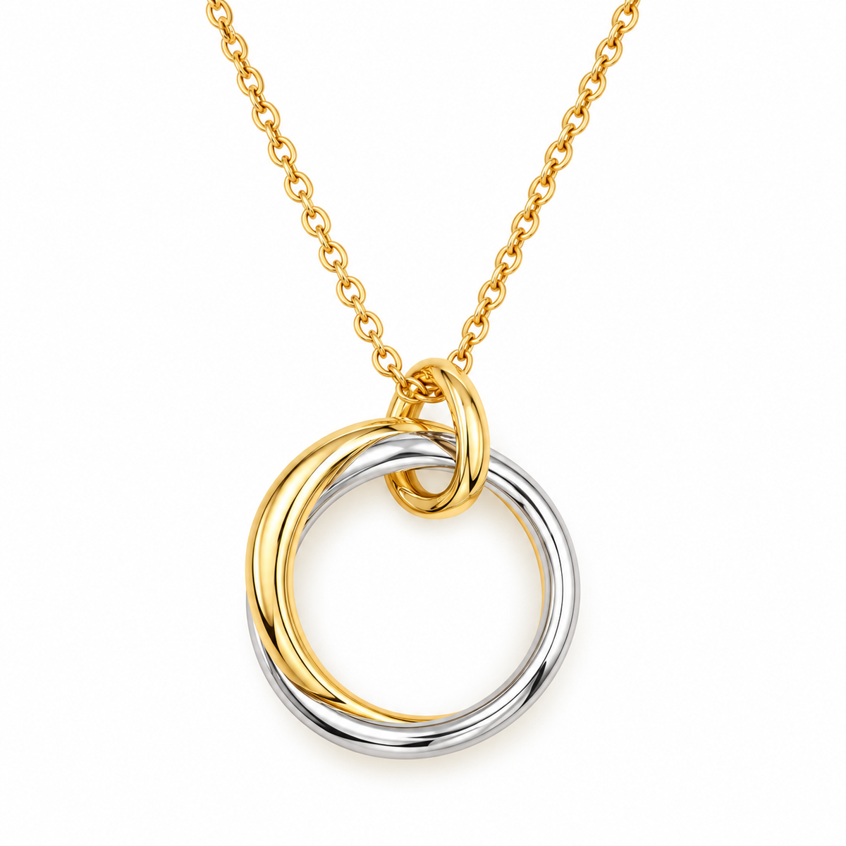 INTERLOCKED CIRCLE — ΚΟΛΙΕ ΑΣΗΜΙ 925 ΔΙΧΡΩΜΟ ΔΙΠΛΟΣ ΚΡΙΚΟΣ